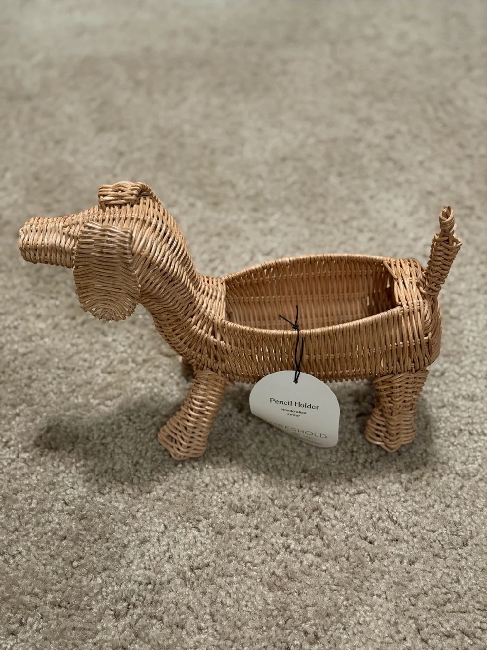 Threshold Rattan Dachshund pencil holder NWT